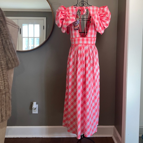 CeliaB Curazao Vichy Checkered Hot Pink Midi Dress Size S - Picture 8 of 11